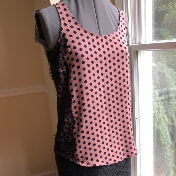Loft rose flowy tank black lace, polka dot - Picture 1 of 6